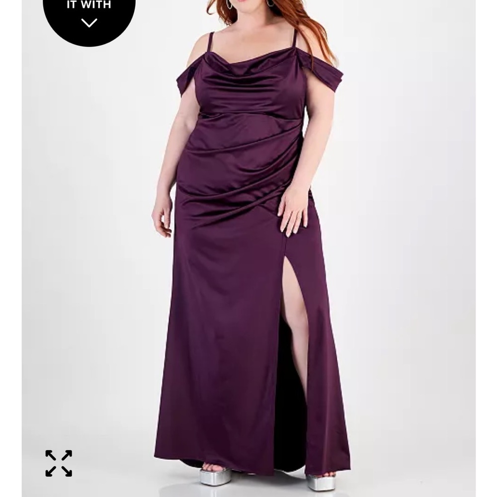 B Darlin Satin Purple Off-Shoulder formal Dress 14W